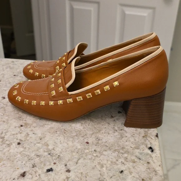 Tory Burch Brown Studded Loafers - Picture 3 of 6